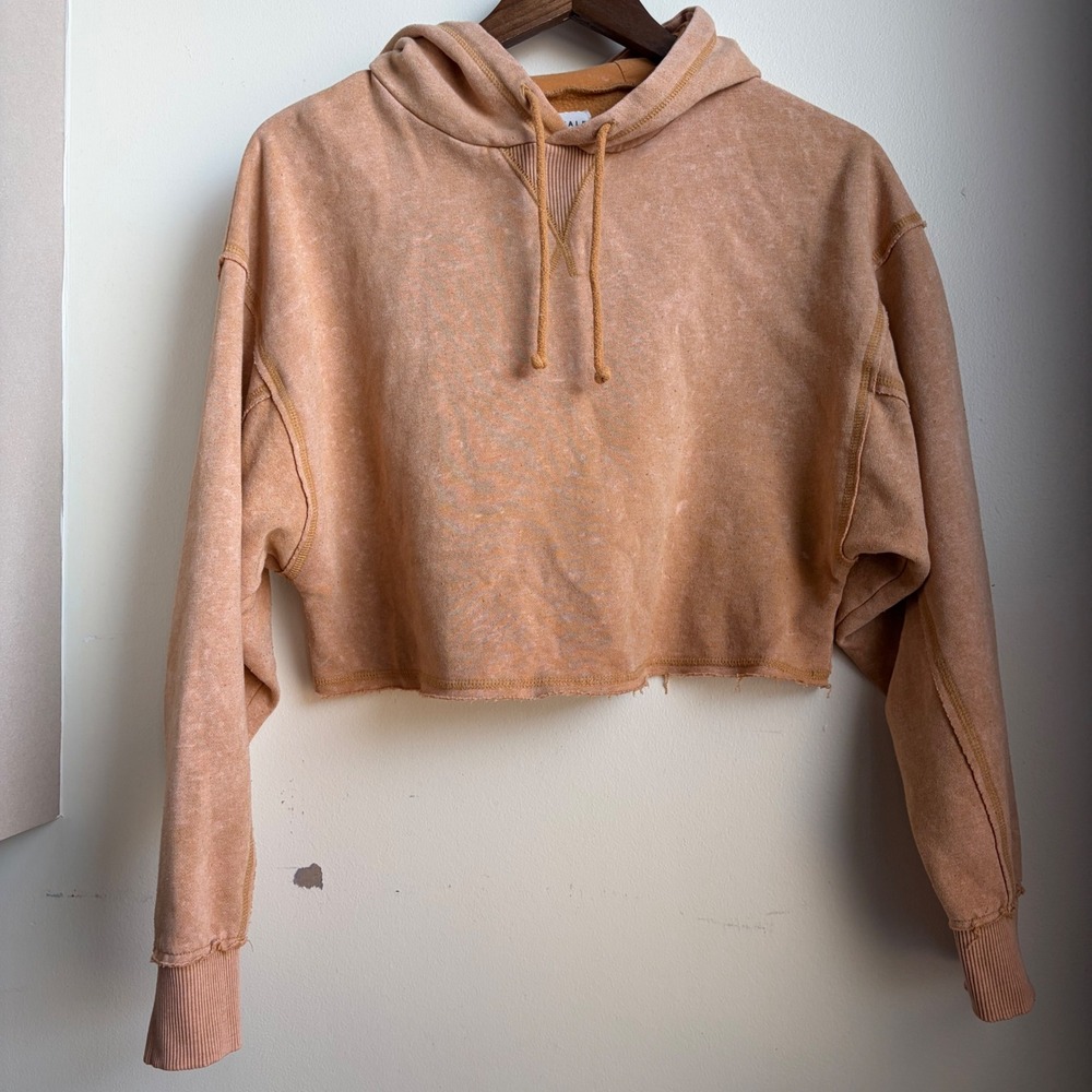 Aeropostale XS Orange Acid Wash Cropped Hoodie Raw Hem Pullover Sweatshirt